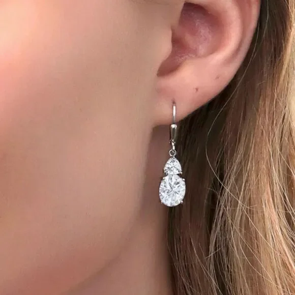 925 Sterling Silver with 6.94 Cttw White Moissanite Leverback Drop Earrings